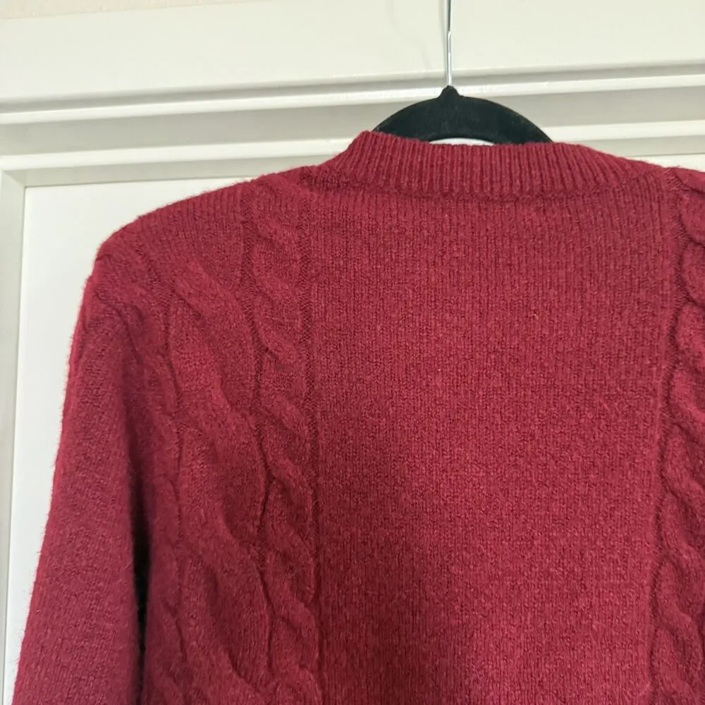 J. Crew Burgandy Red cable knit merino wool alpaca academia sweater Small
